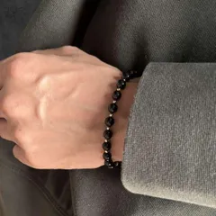 パールブレスレット メンズブレスレット ブラック シルバー バングル レディース