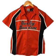 古着 ハーレーダビッドソン Harley-Davidson フルジップ オープンカラー 半袖 ワークシャツ レディースXL相当/eaa544852