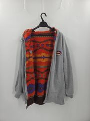 【2WAY】RODEO CROWNS リバーシブル ジップパーカー ネイティブ柄×グレー 裏起毛 フリース ロデオクラウンズ
