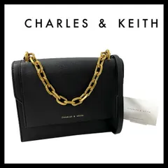 【CHARLES & KEITH】フロントフラップ チェーンハンドル クロスボディバッグ レザー ブラック/黒 2Way バッグ ショルダーバッグ ハンドバッグ チャールズアンドキース (M-317)