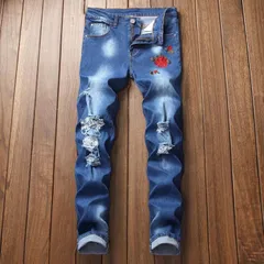 デニムパンツ ダメージ加工 刺繍 メンズ スキニーデニム スキニーパンツ ジーパン ジーンズ カジュアル Gパン ボトムス NLO7824