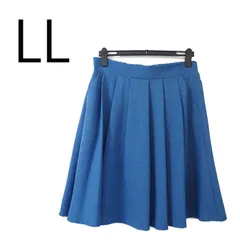 ゆったりウエスト/膝下/フレアスカート/LL /無地/青系=0001