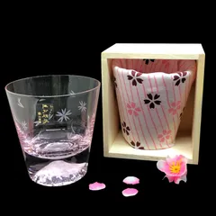 富士山 桜色 桜切子グラス風呂敷包み[田島硝子]日本製 結婚祝いプレゼント・ギフト・ビール・日本酒・ウイスキーお中元お歳暮