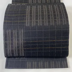 袋帯 美品 名品 格子 幾何学 箔 焦茶色 六通 正絹 【中古】