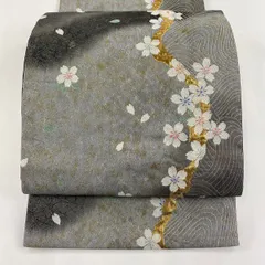 袋帯正絹濃鼠色舞い踊る桜 袋帯正絹濃鼠色舞い踊る桜