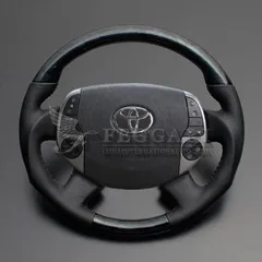 プリウス / PHV含む 20系 黒木目×ダークグレー ガングリップ ウッド パンチング本皮調レザーステアリング フェガーリ LUNA