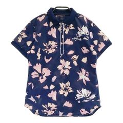 レオナールスポーツ ハーフジップ 半袖ポロシャツ 花柄 青 42 LL 綿