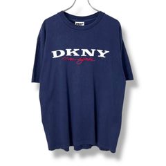 90s DNKY newyork Print T-Shirt Made in USA 90年代 ダナキャランニューヨーク Tシャツ 半袖 シングルステッチ アメリカ製 USA製 刺繍 ネイビー