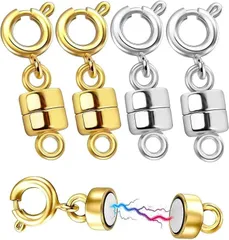 4個セット ネックレス 留め具 マグネット留め具 磁気クラスプ マグネット クラスプ エンドパーツ ジュエリー用 延長用金具 DIY用 簡単装着 接続端 ブレスレットと首飾り ネックレスと宝飾品 （金色と銀色の2つずつです）