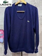 70'S 糸巻きタグ USA製 IZOD LACOSTE Vネック アクリル ニット セーター 紺 L メンズ ネイビー ラコステ ヴィンテージ