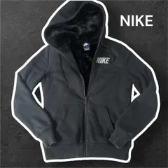 NIKE ナイキ　ブラック　裏ボアパーカー　内側ボアファー　シルバーロゴ　内側ファー　古着　サイズS ジップアップ　パーカー　スウェット