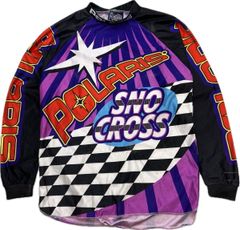 POLARIS ☆ ポラリス USA製 総柄 レーシング ポップ プリント モーターサイクル シャツ モトクロスシャツ 長袖 M メンズ 希少 古着 ■F260
