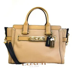 【中古】 コーチ COACH スワッガー キャリーオール ハンドバッグ ショルダー 2WAY ベージュ レザー 保存袋付き 34420 07JA251