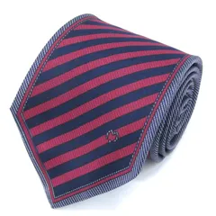 ミラショーン ブランド ネクタイ ロゴ ストライプ柄 パネル柄 シルク イタリア製 PO メンズ ネイビー mila schon 【中古】