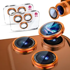 新品 iPhone 17 Pro/17 Pro Max用 カメラ保護 フィルム 2枚セット いphone17 Pro/17 Pro Max カメラ保護カバー アルミ合金 9H強化ガラス 露出オーバー防止 貼りやすい 耐衝撃 超高透過率 かっこいい-オレンジ色