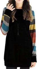 RED RAY レッドレイ 長袖 ボーダー ニット チュニック レディース トップス Tシャツ 大きいサイズ(ブラック/イエロー,  XL)