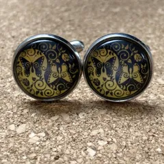 k103　陰陽 蝶 ちょうちょ バタフライ カフスボタン カフス カフリンクス イエロー　黄