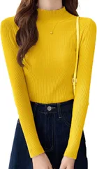 Dep Club タートルネック レディース 薄手 着痩せ リブニット ハイネック インナー セーター 長袖 重ね着 春 秋 冬 春秋 服 春服(イエロー,  Free Size)