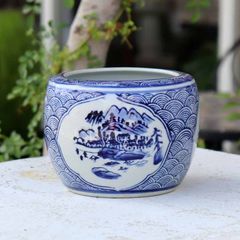 山水画 陶器 水鉢 睡蓮鉢 メダカ鉢 - メルカリ