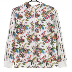 【超美品】アディダスNEO ジップパーカー 白×マルチカラー リーフ柄 袖3ライン レディース M ゴルフウェア adidas