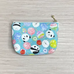 ハンドメイド ☆ ミニポーチ カードポーチ 化粧ポーチ パンダ サックス