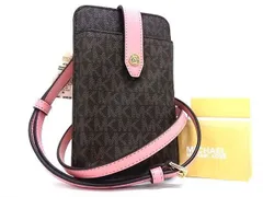 ■新品■未使用■ MICHAEL KORS マイケルコース MK柄 PVC×レザー スマホショルダー カード入れ  ブラウン系×ピンク系 BF8228