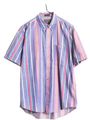 【お得なクーポン配布中!】 80s チャップス ラルフローレン ストライプ 半袖 ボタンダウン シャツ メンズ L 80年代 ヴィンテージ ポロ CHAPS 半袖シャツ マルチカラー
