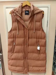 M17 ZARA ザラ 春秋コート 中綿ポリエステル ロングベスト  アワピンク きれいめ ナチュラルカラー おしゃれ♪ 美品