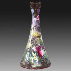 【極美品】オールド【極美品】オールドニッポン　里帰り　アールヌーボー様式　一陳盛り上げ薔薇絵飾り壺 検250518P アンティークニッポン　里帰り　アールヌーボー様式　一陳盛り上げ薔薇絵飾り壺 検250518P アンティーク