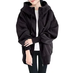 ☆ ブラック ☆ XL ☆ レディース パーカー 体形カバー おしゃれ パーカー レディース 冬 ジップアップパーカー ジップパーカー 長袖 厚手 羽織り トップス 無地 ゆったり 秋 アウター 可愛い おしゃれ かわいい 体型カバー ジップアップ カジュアル