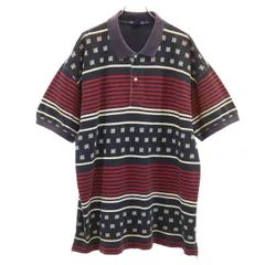 NAUTICA ノーティカ 90s オールド ペイズリー ボーダー柄 5分袖 ポロシャツ L ネイビー 鹿の子 メンズ 古着