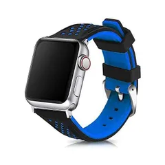 コンパチブル Apple Watch 用ラバーベルト 38mm 42mm 40mm 44mm iWatch (ブルー 42mm/44mm)