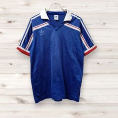 D0271 アディダス adidas Tシャツ 半袖 カットソー (L) 青 プリントロゴ文字 レギュラーカラー
