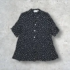 イタリア製 ヴィンテージ marcello cioni ドット×ジャガード 水玉 キュプラ100% Aライン オープンカラー 半袖 ロング シャツ ブラウス チュニック 46