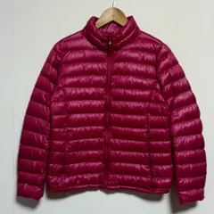 古着 UNIQLO ユニクロ 定番 フルジップウルトラライトダウンジャケット 軽量 レディース ピンクレッド系 Lアウトドア・防寒・軽量ダウン・レディース・フルジップ・ジップポケット2個・秋冬向き