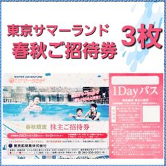 東京サマーランド１DAYパス 春秋限定 株主優待 ご招待券 3枚セット