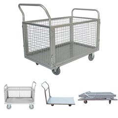 店舗 工場 会社 倉庫 耐荷重300kg 静音 ゴミ出し メッシュかご付き 3つスタイル ブレーキ付き 手押し台車 100X60X95CM 運搬車 カゴ台車 Jiza