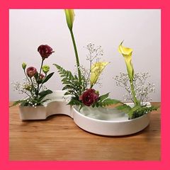HIGHAWK花器 華道 生け花用 水盤 花瓶 半円 挿花 フラワーベース フラワーアレンジメント 卓上 和室 いけばな道具（ホワイト）