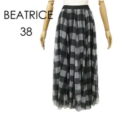 ベアトリス 美品 定1.4万 ブロックチェック チュールスカート 黒 ブラック系 38 E24607 ウエストゴム BEATRICE ノーリーズ◆O3