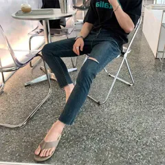 秋冬 メンズ  服 シンプル ファッション オシャレ 大人 かっこいい 大きいサイズ ストリート 紳士服 秋 薄手 スリム リップド ジーンズ ストリート スリムフィット アンクレット 九分丈 パンツ カジュアル