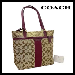 SU【COACH】シグネチャー トートバッグ F28504 ブラウン/茶 ベージュ ワインレッド系 コーチ (SU-54)