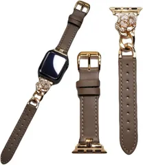 Royce&Roland Apple watch チェーン ＆ レザー バンド おしゃれ アップルウォッチ 時計 ベルト レザーバンド/メタル 本革/シルバー Series 10 9 8 7(ブラウン/ゴールド,  44mm 45mm 46mm)