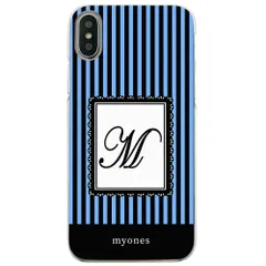 【新品未使用】iPhone14 Pro アイフォン14プロ クリア ハードケース ( ストライプブルー  イニシャルM ) ボーダー ストライプ イニシャル アルファベット