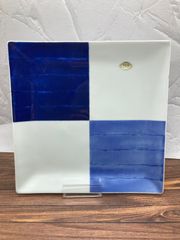 【新品・破損あり】金継ぎ用　有田焼　そうた窯　角皿　市松　手描き　皿　お皿　食器　和食器　金継ぎ　破損あり