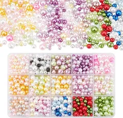 PH PandaHall 15色 パール パーツ エアパール 光沢 カラーパール 約1125個 ネックレス DIY ジュエリー用 手芸 レジン封入 材料 素材 3～8mm(カラフル)