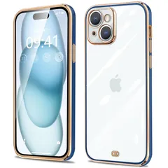 iPhone15 Plus ケース クリア アイフォン15Plus カバー 透明 シリコン メッキ加工 耐衝撃 TPU 落下防止 防塵 薄型 軽量 一体型 変形防止 人気 おしゃれ 全面保護 iPhone 15Plus(ネイビー・ブルー) 0