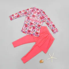 ☆ ピンク×フラワー ☆ XXL ☆ キッズ長袖水着セット namizugik5000 水着 女の子 セパレート 上下セット 上下 2点セット ラッシュガード 長袖 スカッツ キッズ 子供 子供水着 かわいい 可愛い 日焼け防止 女の子水着 ジュニア