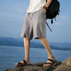種類14：5XL/C：レッド メンズ ファッション 服 男性用 オシャレ シンプル 大人 かっこいい 大きいサイズ ストリート 紳士服 夏 綿 リネン カジュアル パンツ ゆったり スーツ 薄手 五分丈 