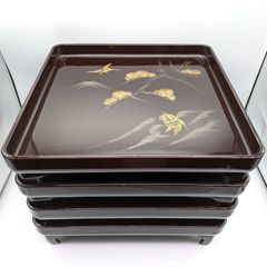 美品 茶道具 木製 足付 会席膳 卓上膳 5客組 銘々盆 宴会盆 茶事 箱無