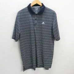 s■アディダス テーラーメイド/adidas clima lite ボーダー柄 半袖ポロシャツ/ゴルフウェア【XO】紺/MENS/25【中古】